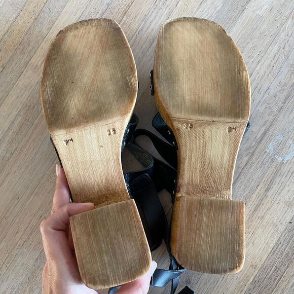 Steve Madden Black Leather Wood Block Heel Strappy Platform Heels Sandals Size 8 - Picture 5 of 8